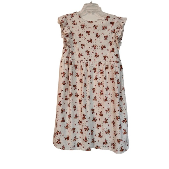 EVERLY Dress Womens Size M White Floral Babydoll Ruffle V Neck Eyelet Boho - Picture 8 of 8